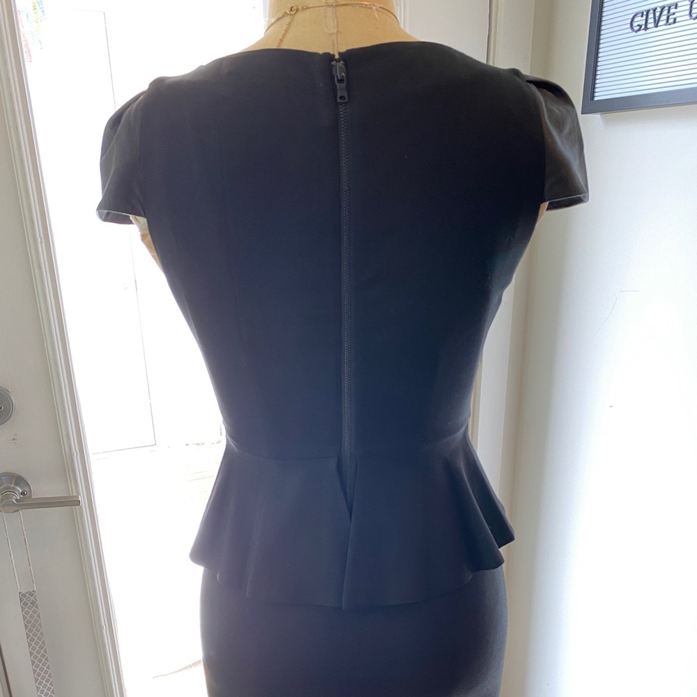 Alice + Olivia Leather Cap Sleeve Peplum Dress - Picture 4 of 8